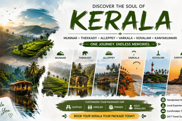 Munnar Thekkady Alleppey Varkala Kovalam Kanyakumari Tour Packages